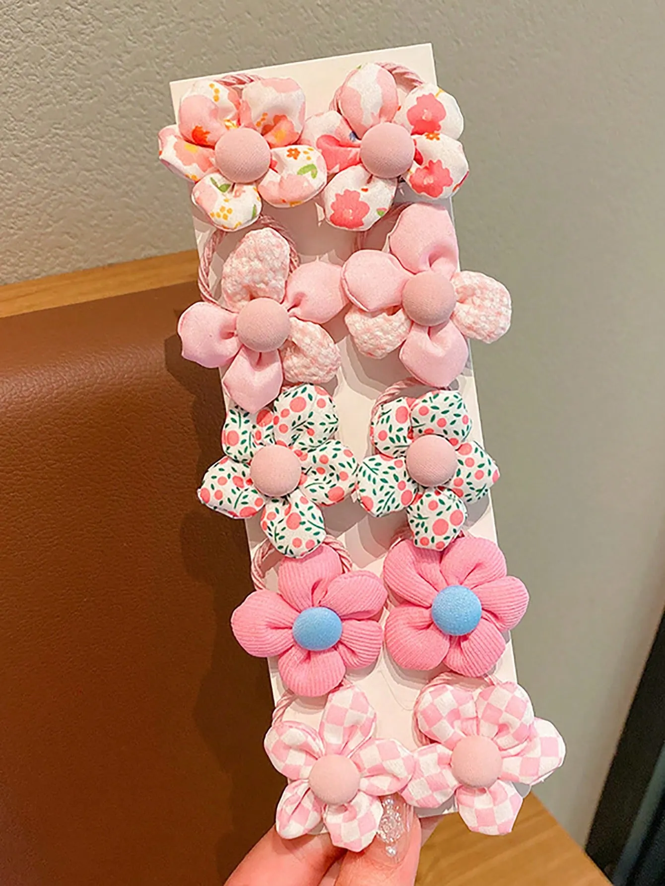 10pcs Pink Flower Hair Ties- FD ⚡