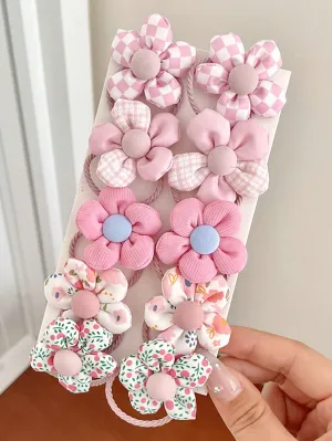10pcs Pink Flower Hair Ties- FD ⚡