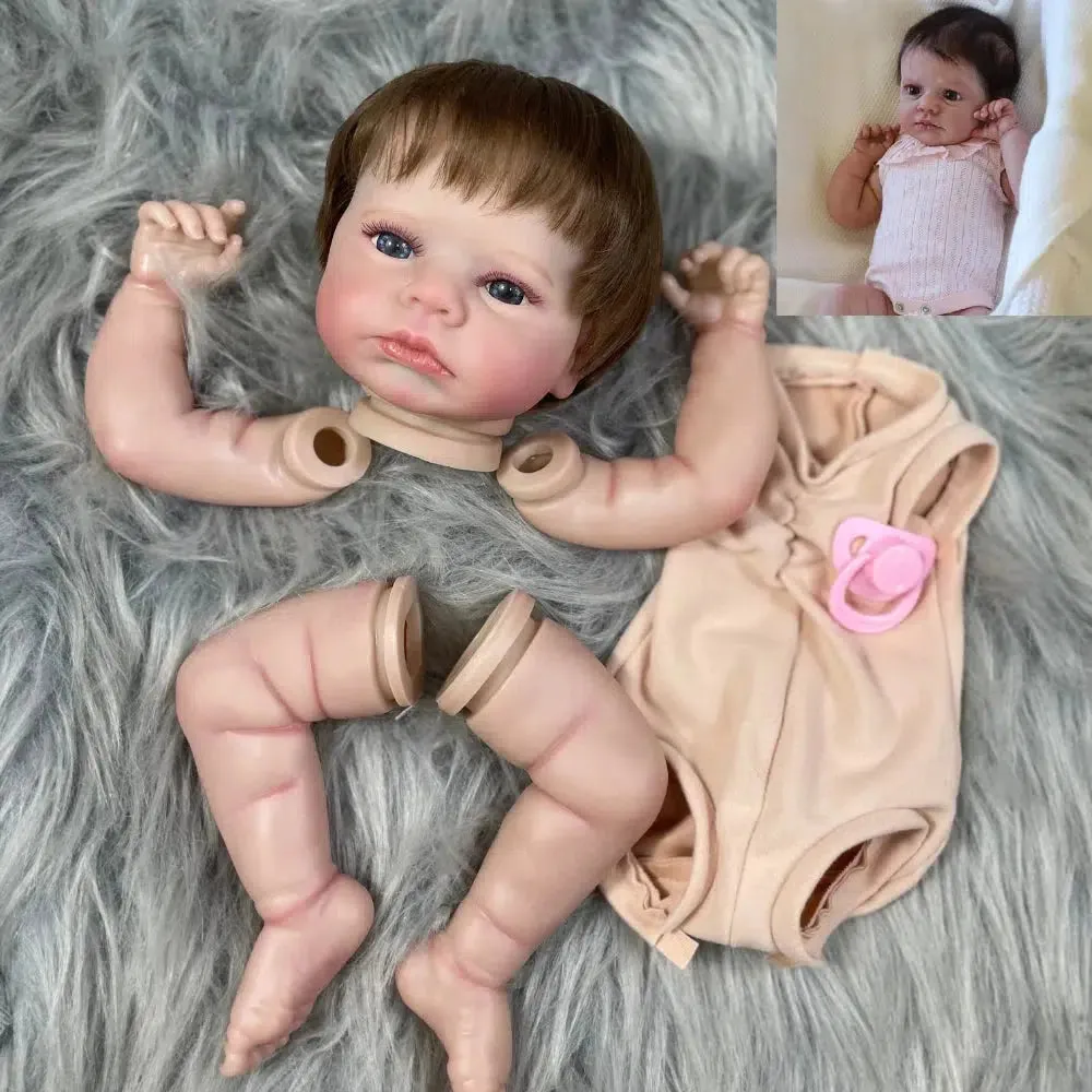 20-Inch Painted Reborn Doll Kit LouLou Awake with Blue Eyes, Rooted Hair, 3D Painted Skin