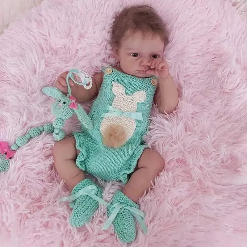 20-Inch Painted Reborn Doll Kit LouLou Awake with Blue Eyes, Rooted Hair, 3D Painted Skin