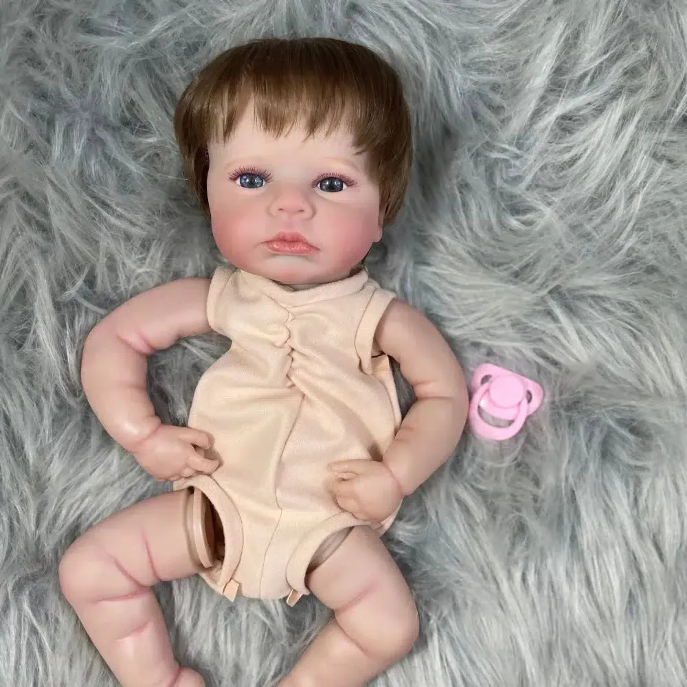 20-Inch Painted Reborn Doll Kit LouLou Awake with Blue Eyes, Rooted Hair, 3D Painted Skin