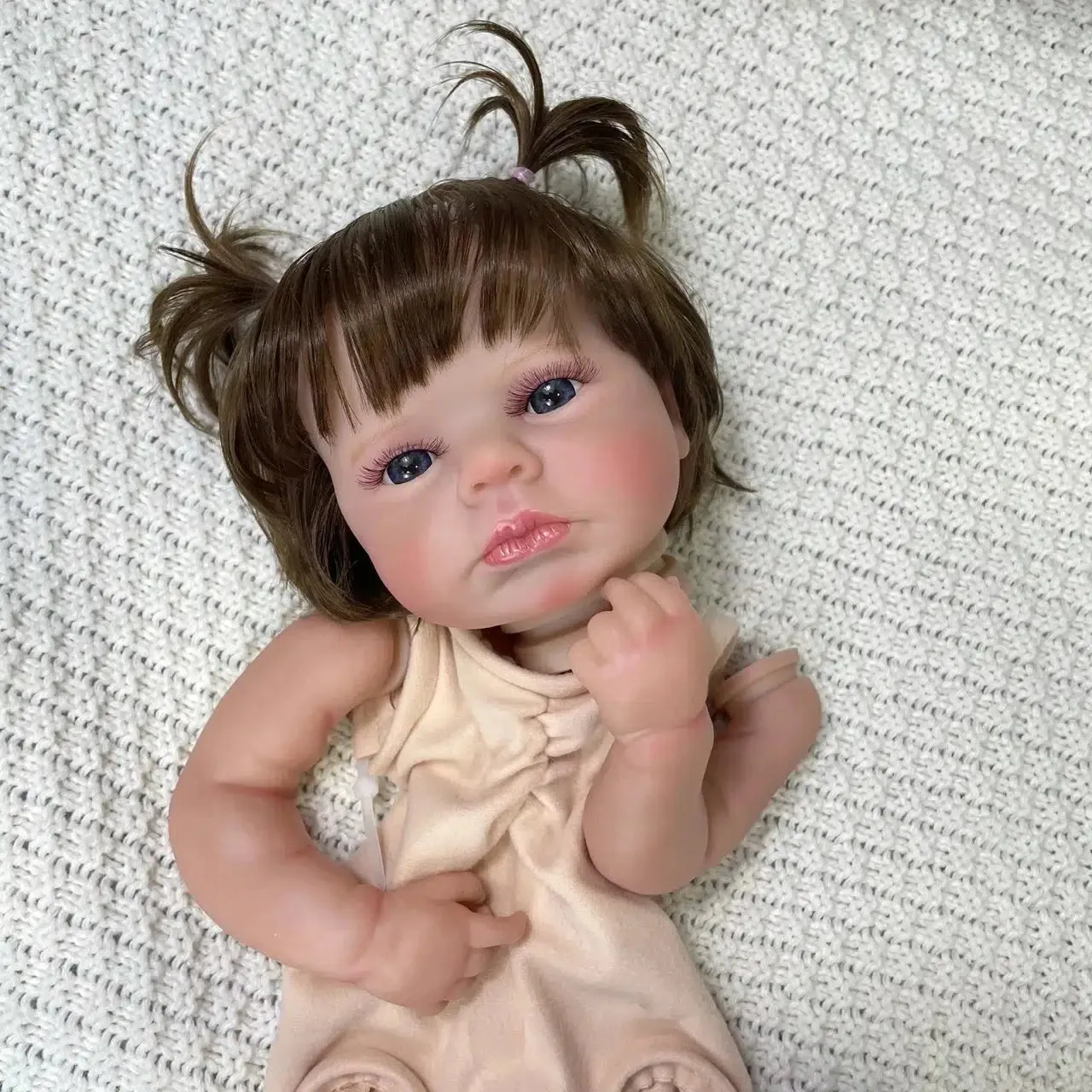 20-Inch Painted Reborn Doll Kit LouLou Awake with Blue Eyes, Rooted Hair, 3D Painted Skin
