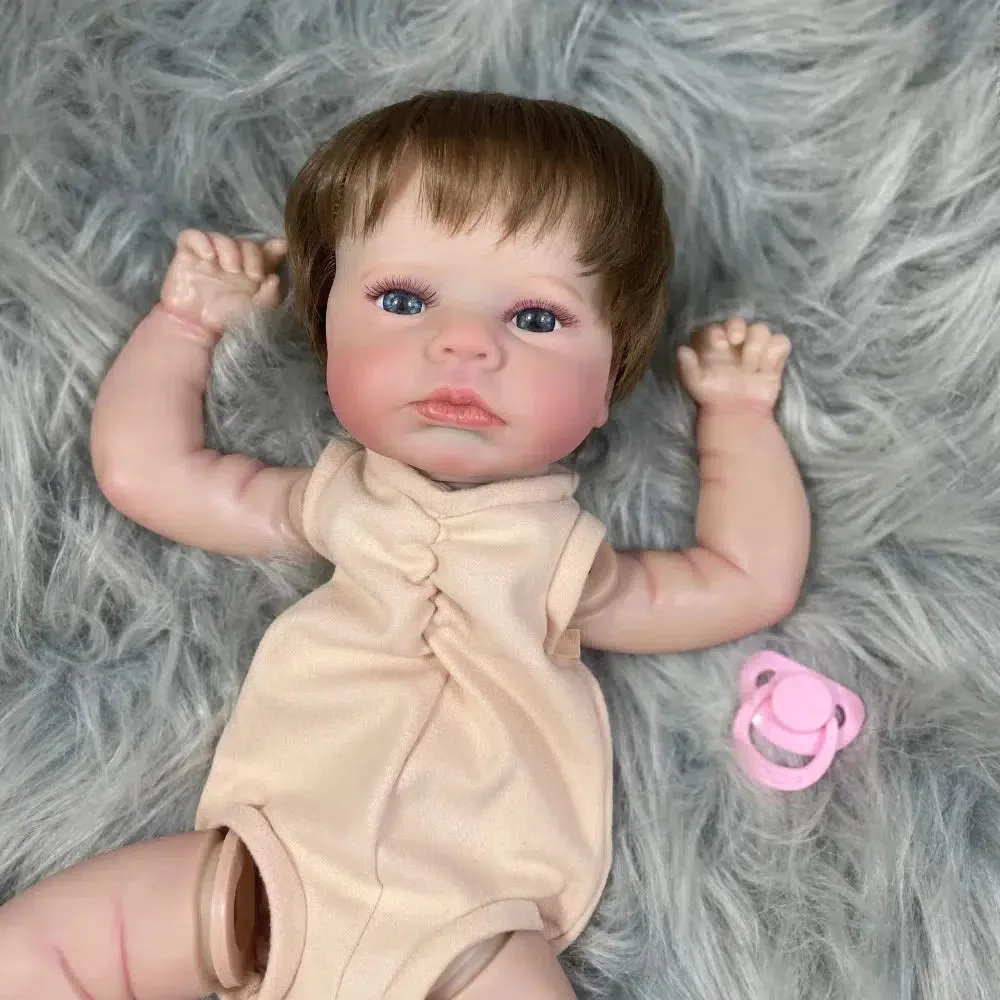 20-Inch Painted Reborn Doll Kit LouLou Awake with Blue Eyes, Rooted Hair, 3D Painted Skin