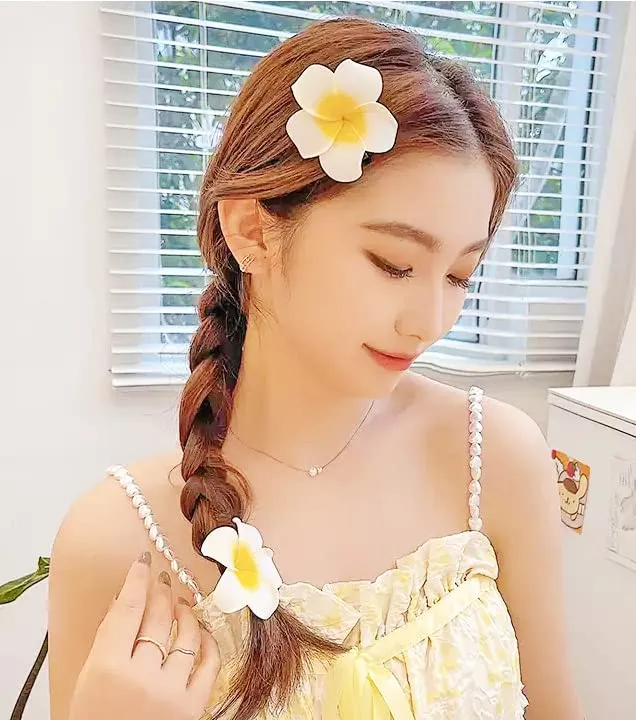 2.5" Hawaiian Hair Flower Clip Hair Barrettes for Women.Hair Buckle 4 Moana Luau Hawaiian Dresses for Women-6pc Hair Clips for Thin Hair,Hair Clips for Girls,Plumeria Hawaii Hair Accessories for Women