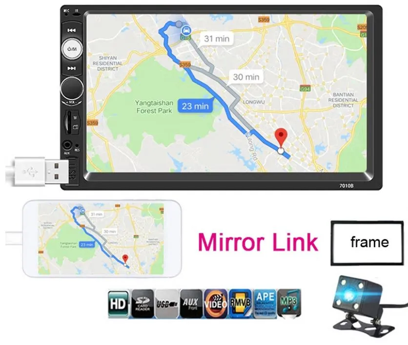 2DIN Car Stereo Bluetooth Rear View Camera Touchscreen USB SD cards