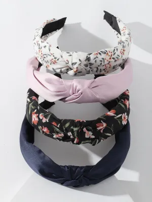 4pcs Flower Print Knot Hair Hoop