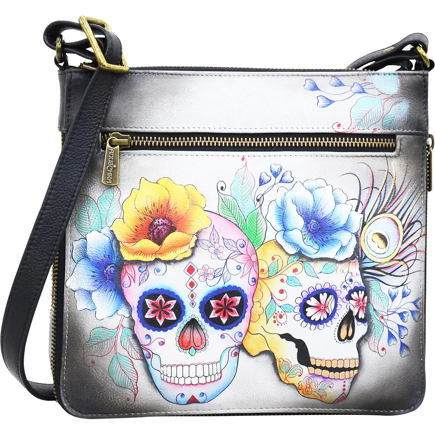 Anuschka Expandable Travel Crossbody Calaveras De Azucar Leather