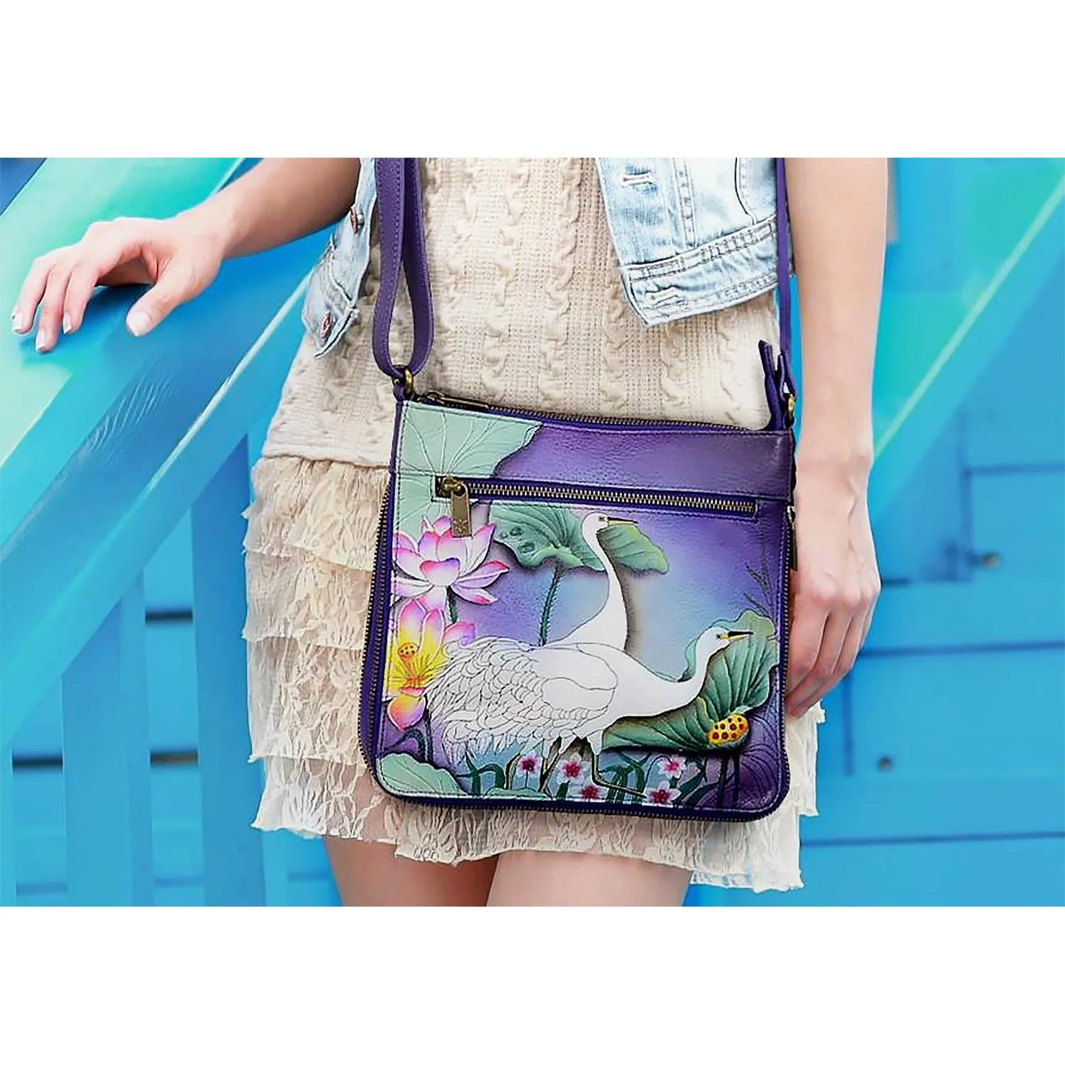 Anuschka Expandable Travel Crossbody Calaveras De Azucar Leather