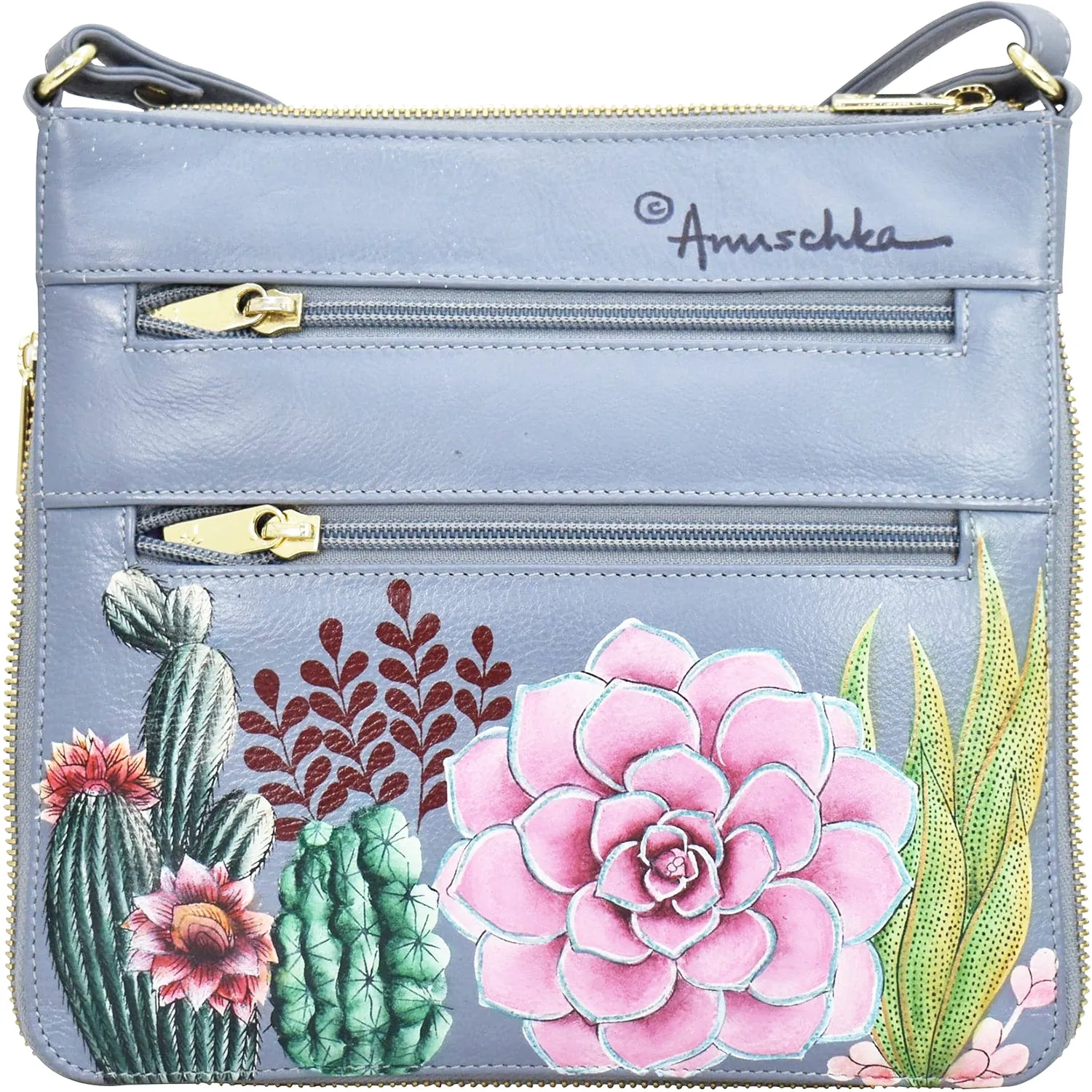 Anuschka Expandable Travel Crossbody Desert Garden Leather