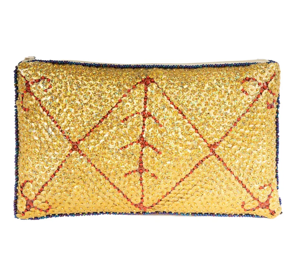 Ayizan Haitian Beaded Clutch - Gold and Red Larkin Lane