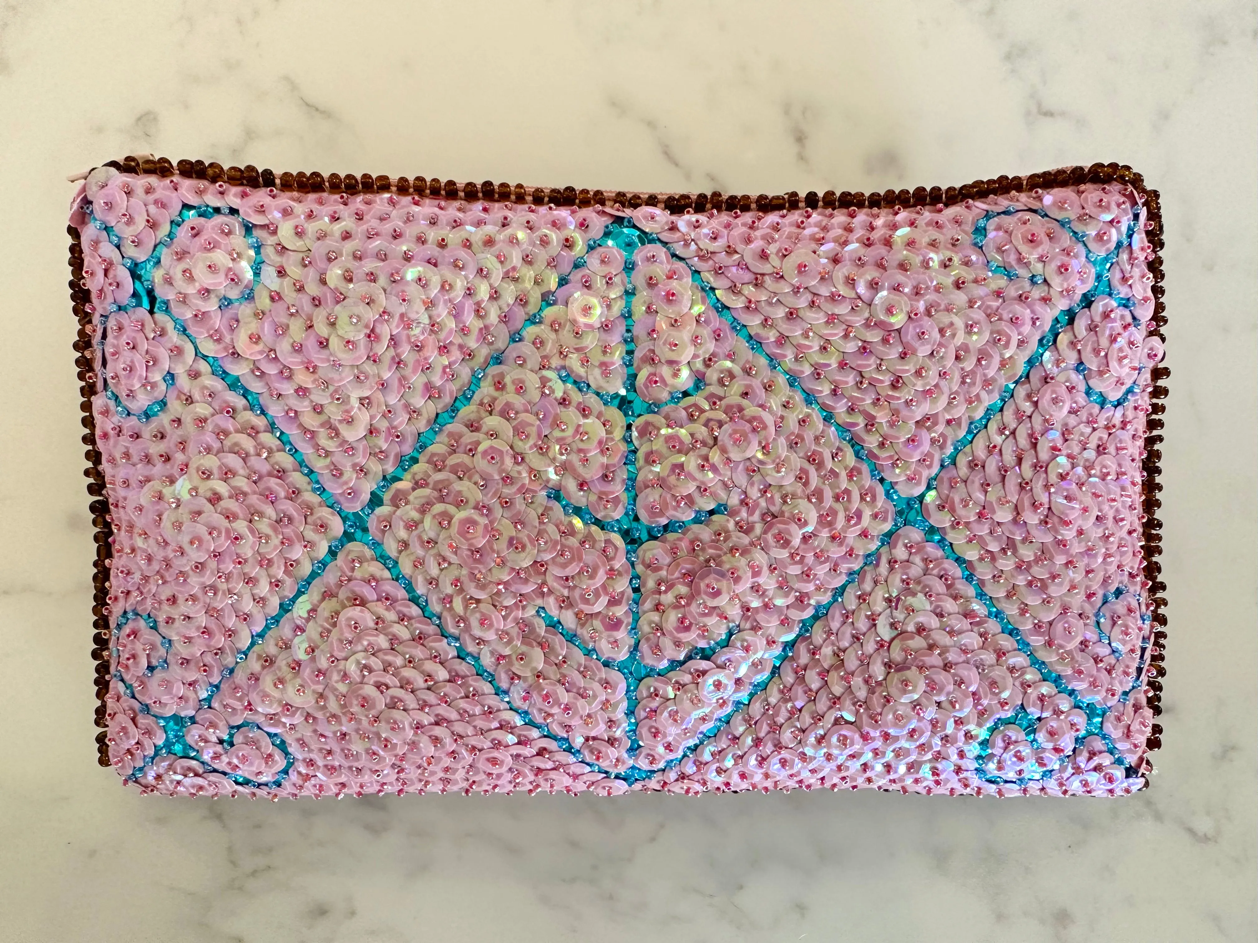 Ayizan Haitian Beaded Clutch - Pink, Turquoise