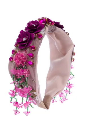 Beaded Crystal Tassel Flower Fabric Headband L4887