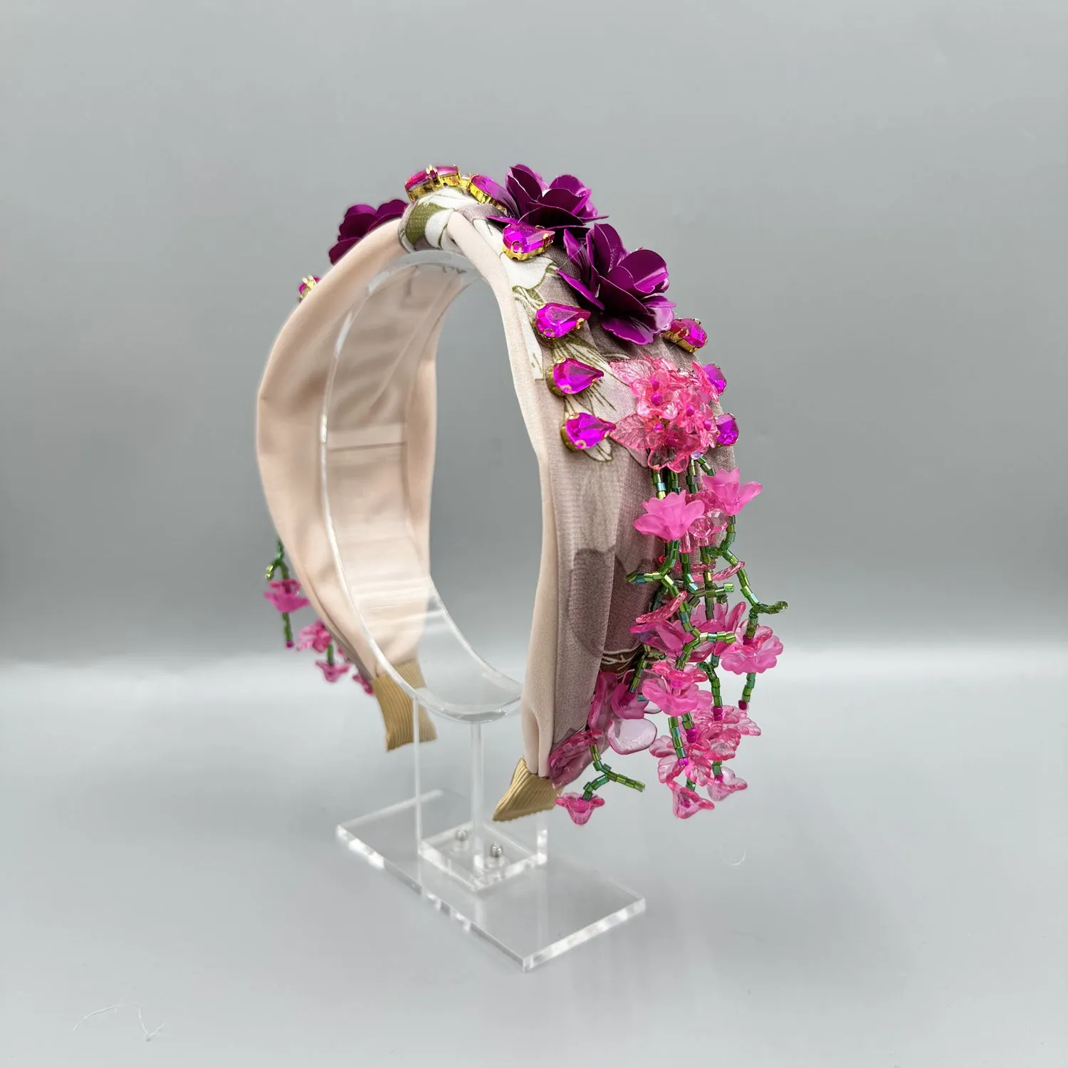 Beaded Crystal Tassel Flower Fabric Headband L4887
