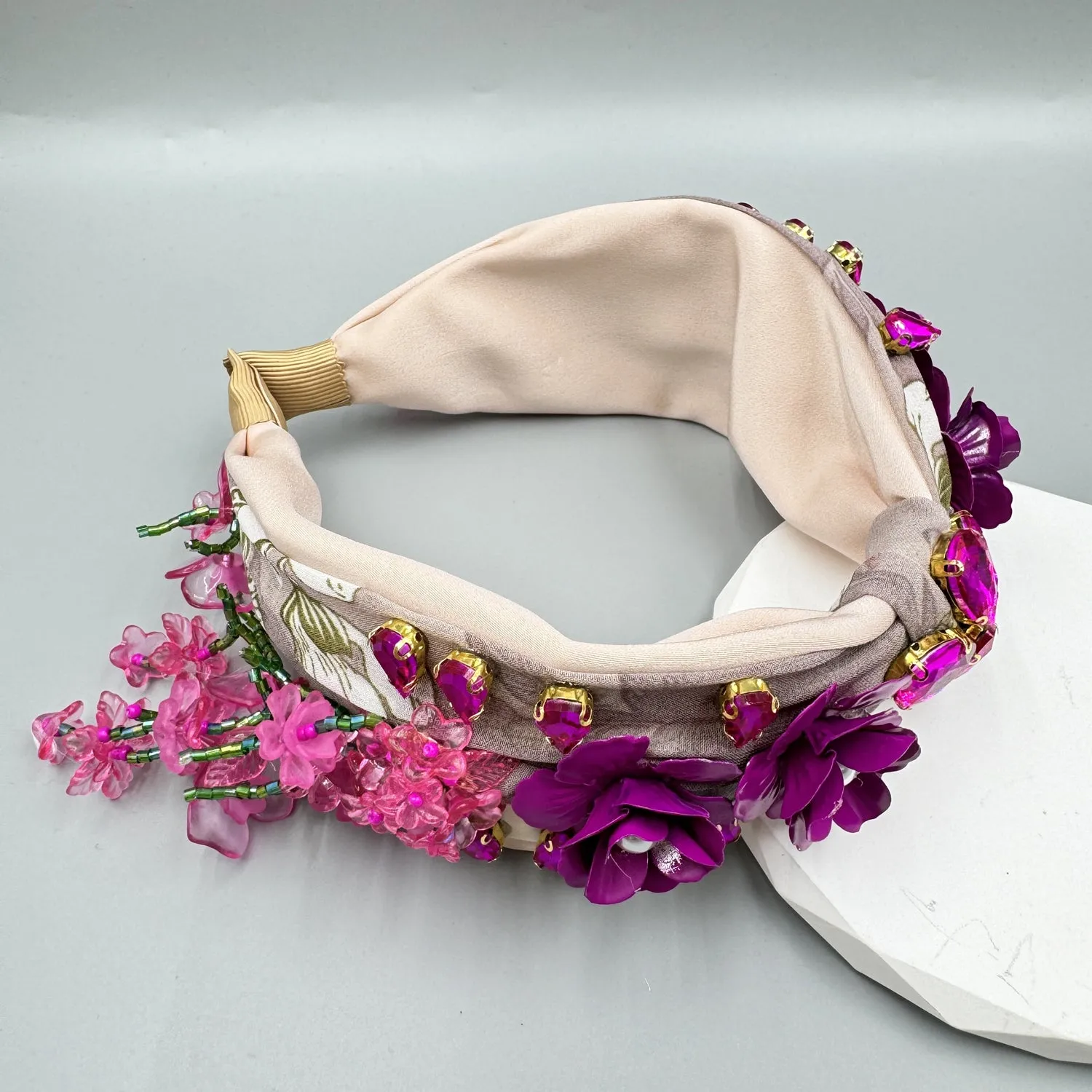 Beaded Crystal Tassel Flower Fabric Headband L4887