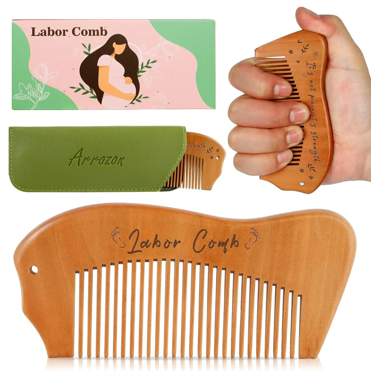 Birth Comb for Women Labor, Wooden Labor Comb Natural Labor and Delivery Essentials, Birthing Comb Labor Gifts for Pregnant Women, Wood Comb Baby Shower Gifts (Designed for Moms)