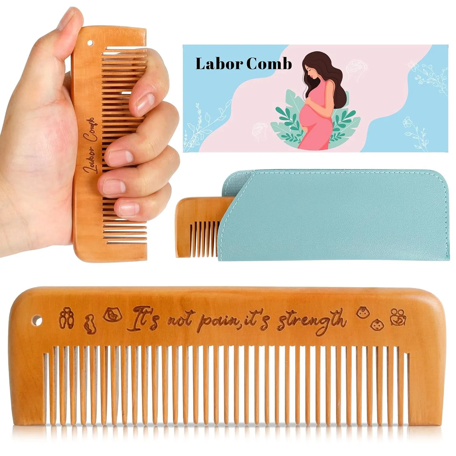 Birth Comb for Women Labor, Wooden Labor Comb Natural Labor and Delivery Essentials, Birthing Comb Labor Gifts for Pregnant Women, Wood Comb Baby Shower Gifts (Designed for Moms)