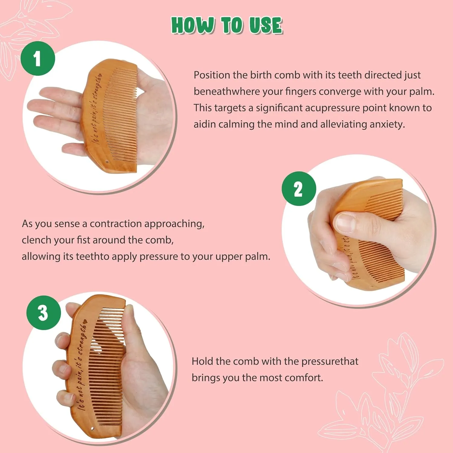 Birth Comb for Women Labor, Wooden Labor Comb Natural Labor and Delivery Essentials, Birthing Comb Labor Gifts for Pregnant Women, Wood Comb Baby Shower Gifts (Designed for Moms)