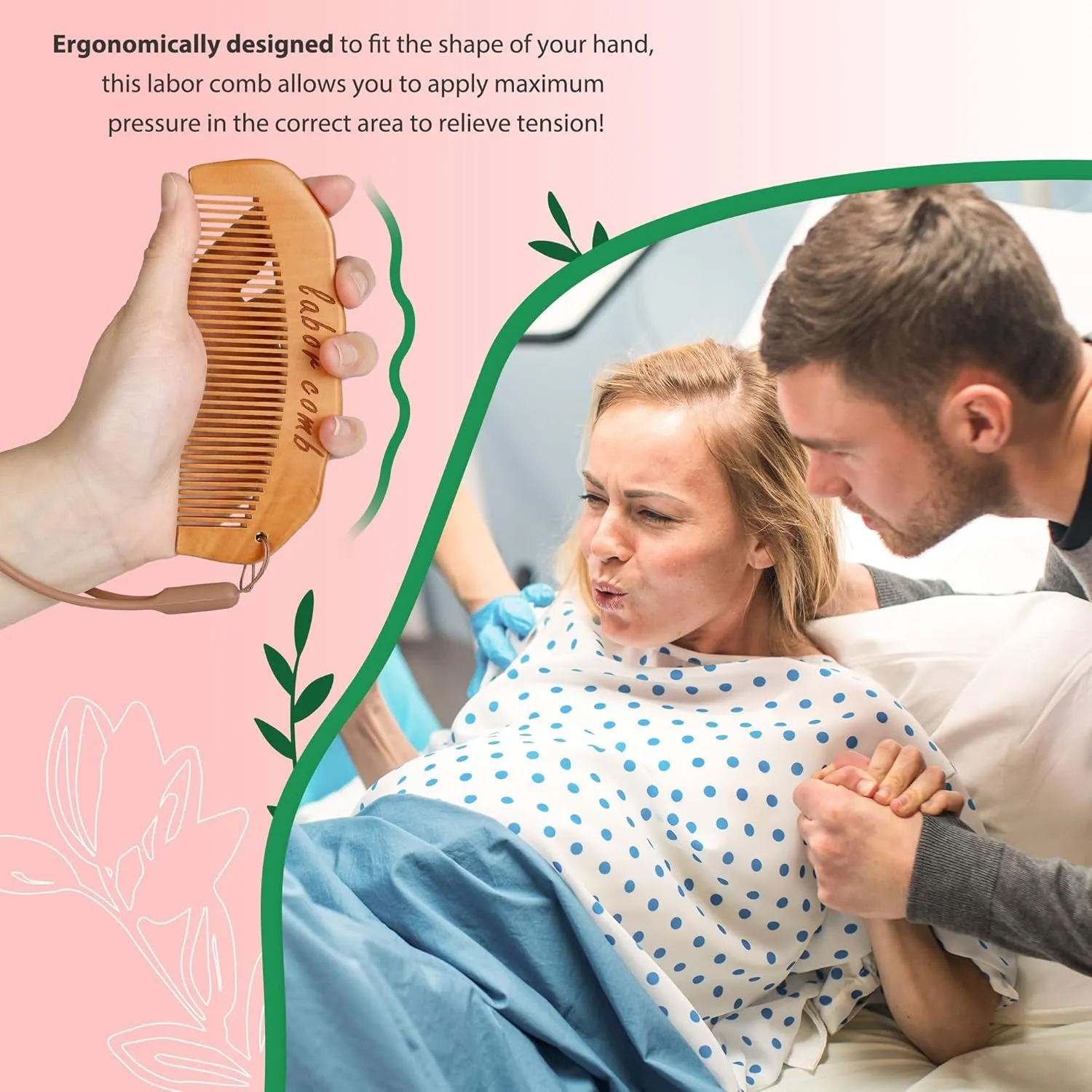 Birth Comb for Women Labor, Wooden Labor Comb Natural Labor and Delivery Essentials, Birthing Comb Labor Gifts for Pregnant Women, Wood Comb Baby Shower Gifts (Designed for Moms)