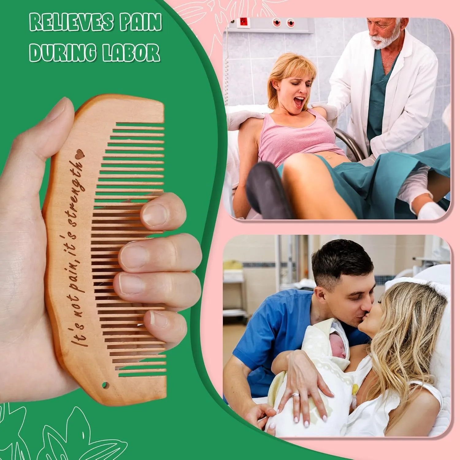 Birth Comb for Women Labor, Wooden Labor Comb Natural Labor and Delivery Essentials, Birthing Comb Labor Gifts for Pregnant Women, Wood Comb Baby Shower Gifts (Designed for Moms)