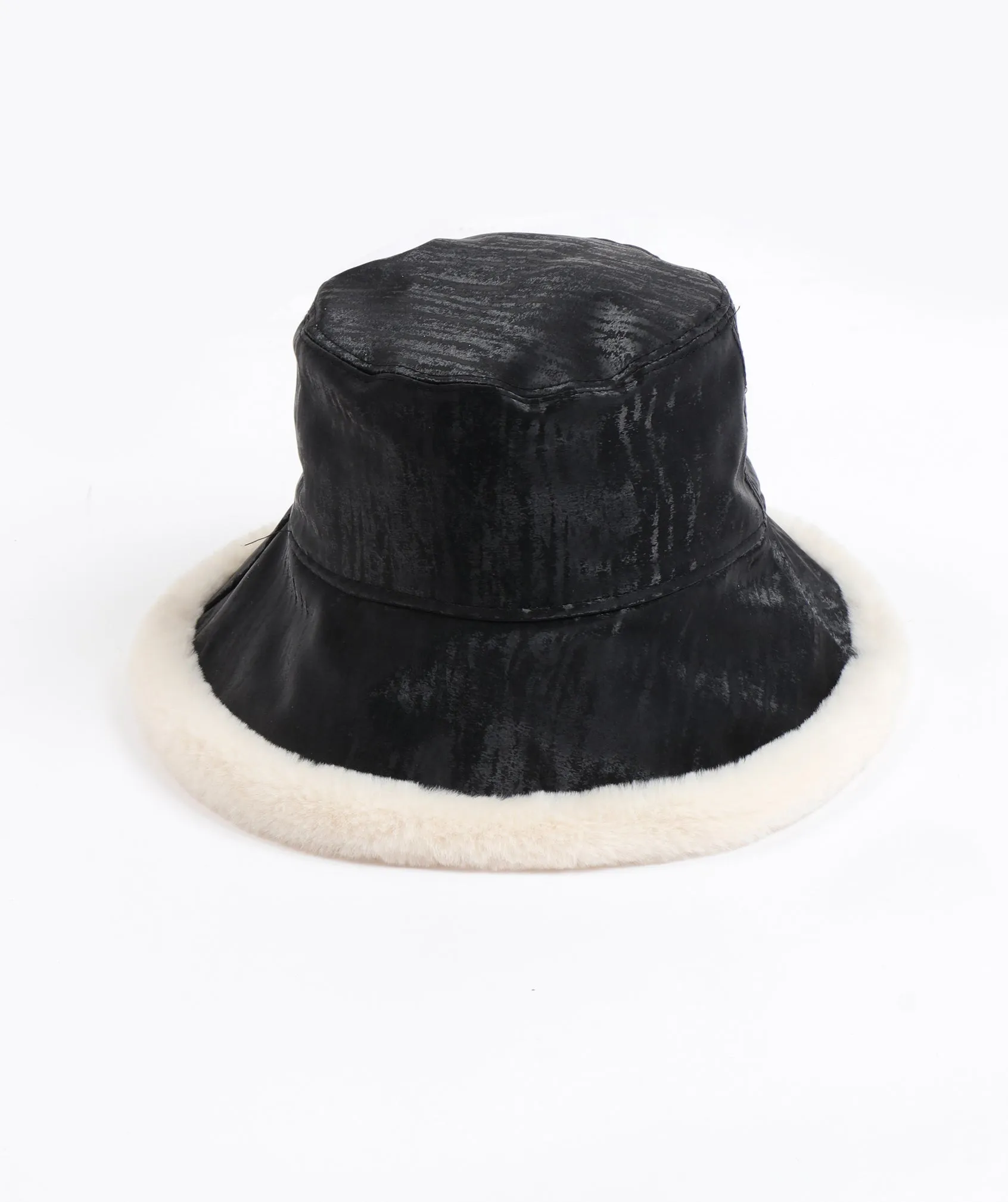 Black Faux Fur Lined Showerproof Down Brim Hat