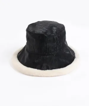 Black Faux Fur Lined Showerproof Down Brim Hat