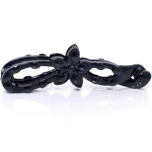 Black Flower Shaped Banana Clip with Studded Design