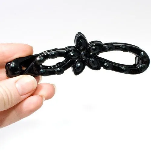 Black Flower Shaped Banana Clip with Studded Design