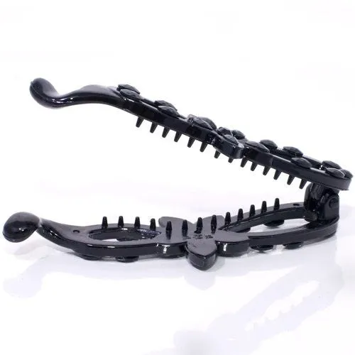 Black Flower Shaped Banana Clip with Studded Design