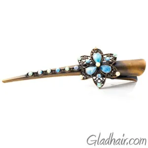 Bronze Colored Beak Clip with Flower Design with Crystals