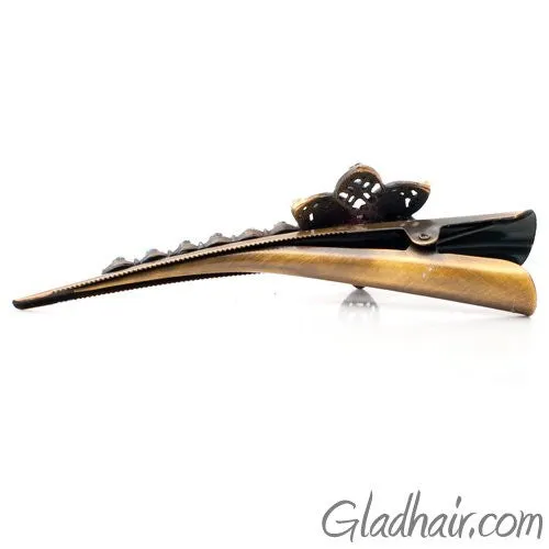 Bronze Colored Beak Clip with Flower Design with Crystals