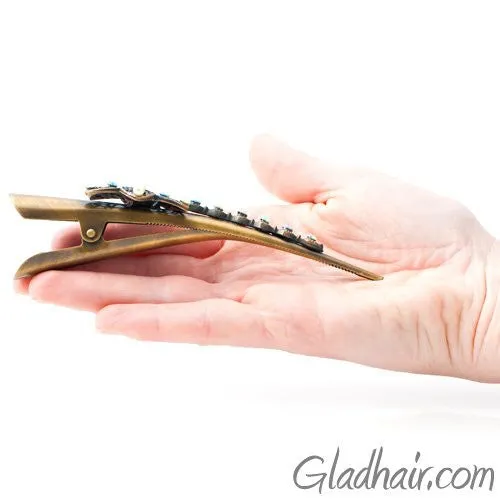 Bronze Colored Beak Clip with Flower Design with Crystals