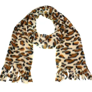 Brown Polyester Cheetah Print Fringe Scarf