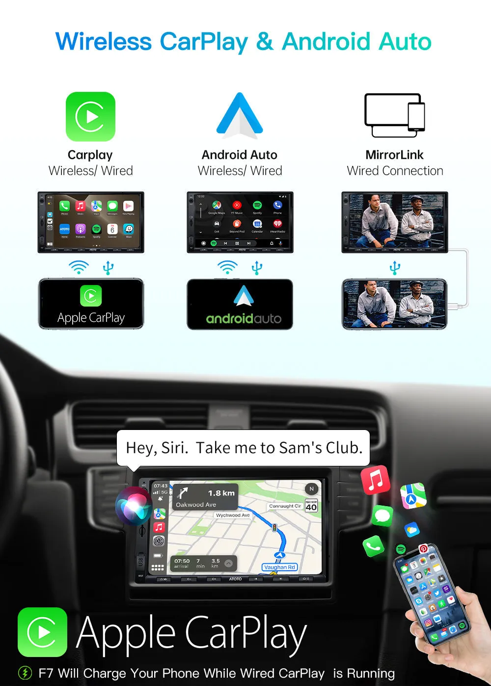 Car Stereo ATOTO F7 WE Wireless CarPlay & Android Auto Bluetooth With Buttons