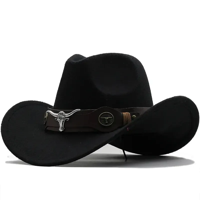 Chapéu de cowboy oeste chapéu de lã preta