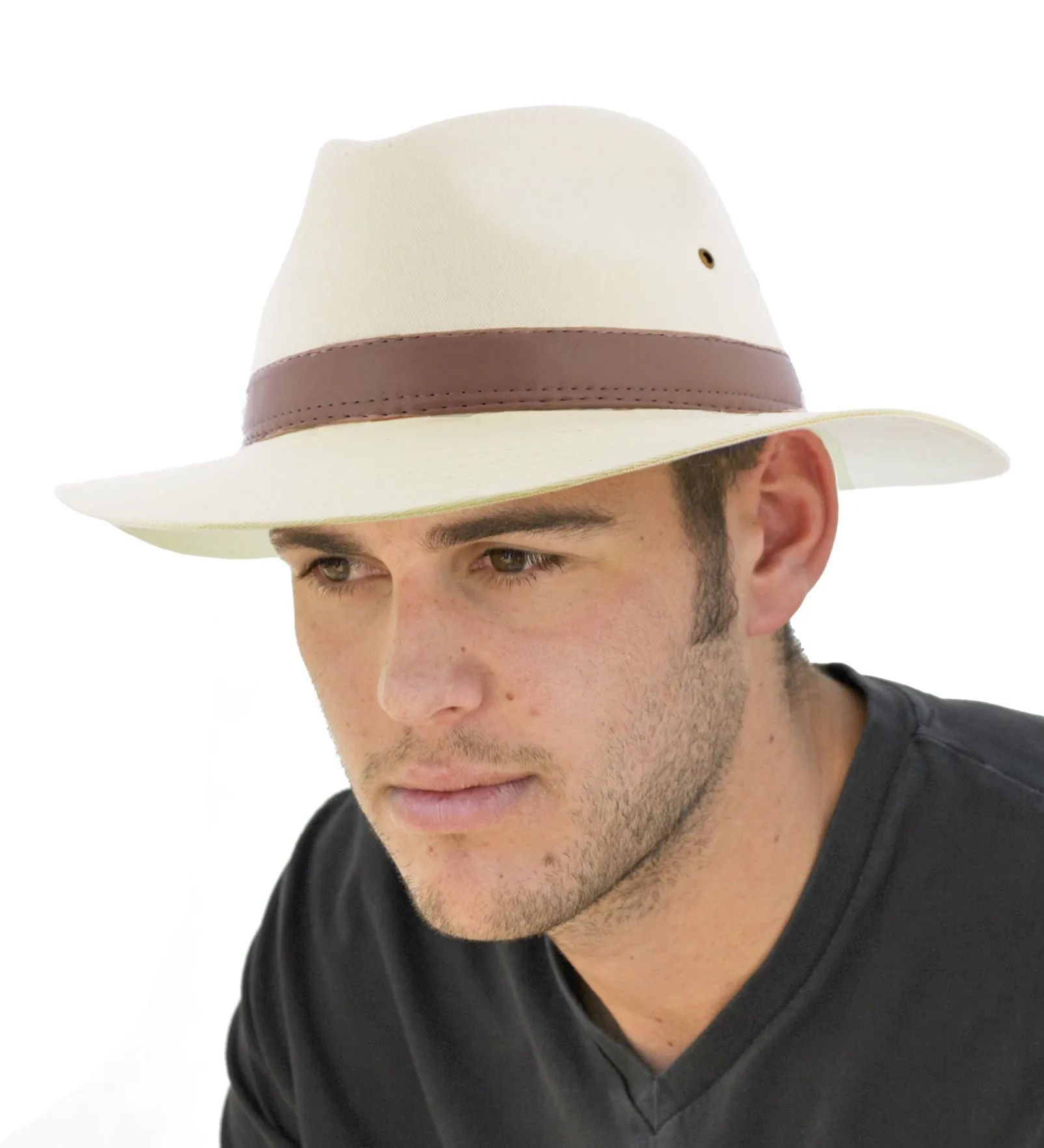 Classic Cotton Fedora Hat With Brown Band