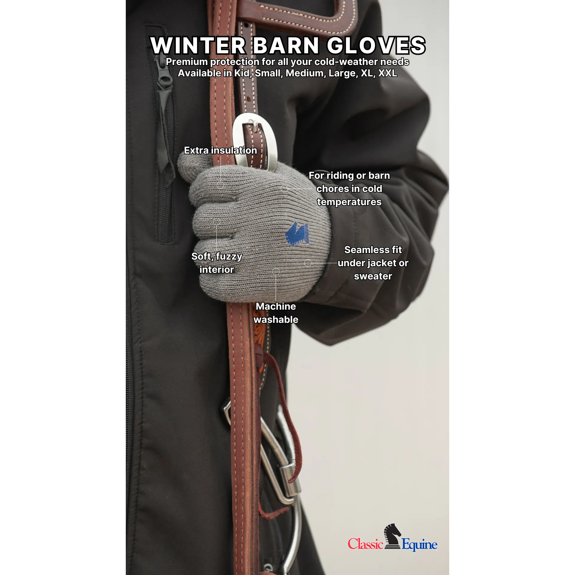 Classic Equine Winter Barn Gloves (Sold in Pairs)