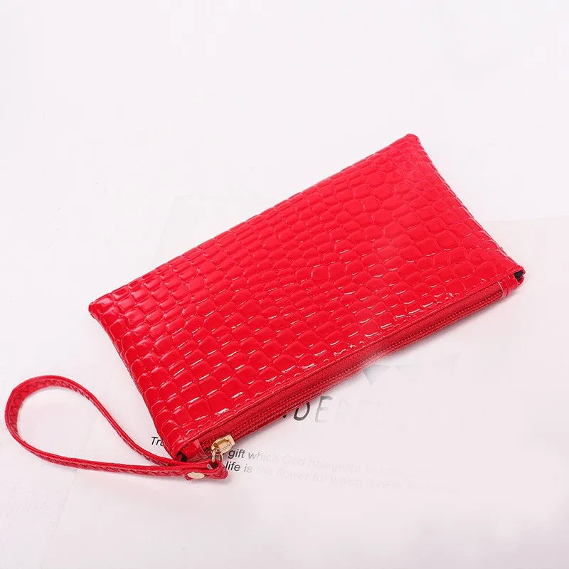 Crocodile Embossed Clutch Bag, Fashion Wrist Wallet, Women's Zipper Handbags, Faux Leather Coin Purse For Phone