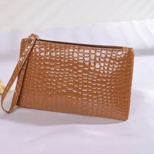 Crocodile Embossed Clutch Bag, Fashion Wrist Wallet, Women's Zipper Handbags, Faux Leather Coin Purse For Phone