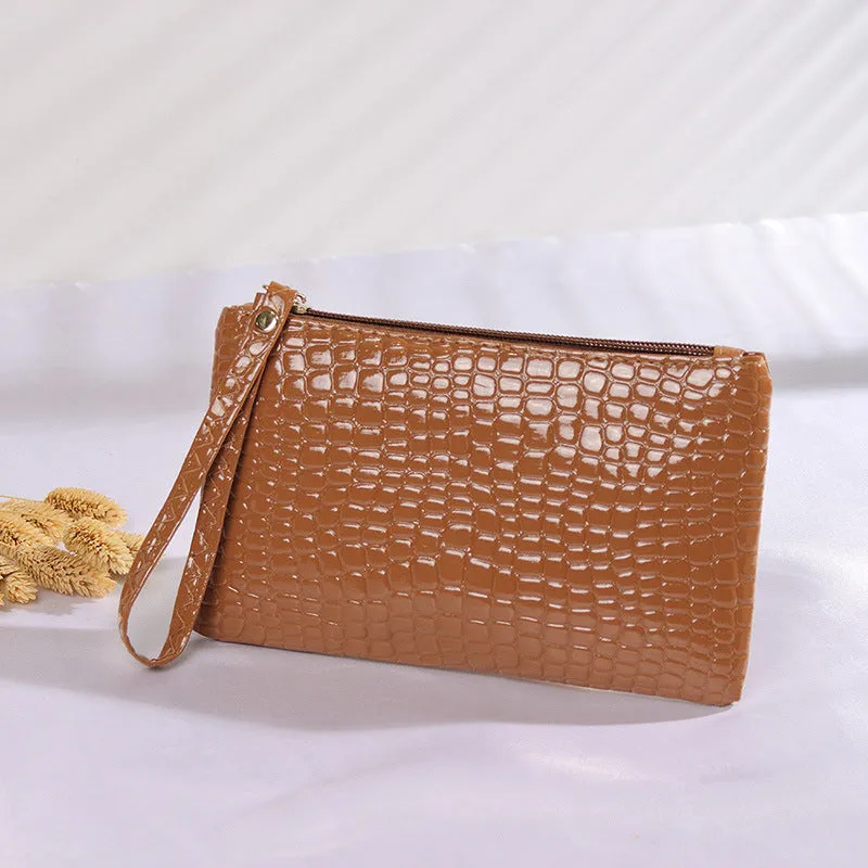 Crocodile Embossed Clutch Bag, Fashion Wrist Wallet, Women's Zipper Handbags, Faux Leather Coin Purse For Phone