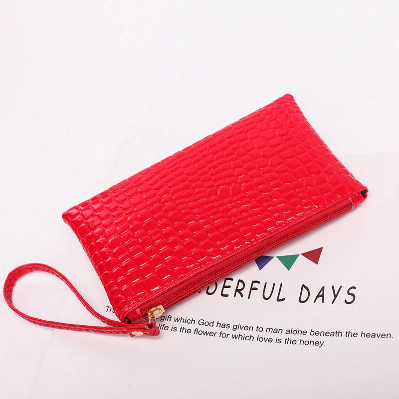 Crocodile Embossed Clutch Bag, Fashion Wrist Wallet, Women's Zipper Handbags, Faux Leather Coin Purse For Phone
