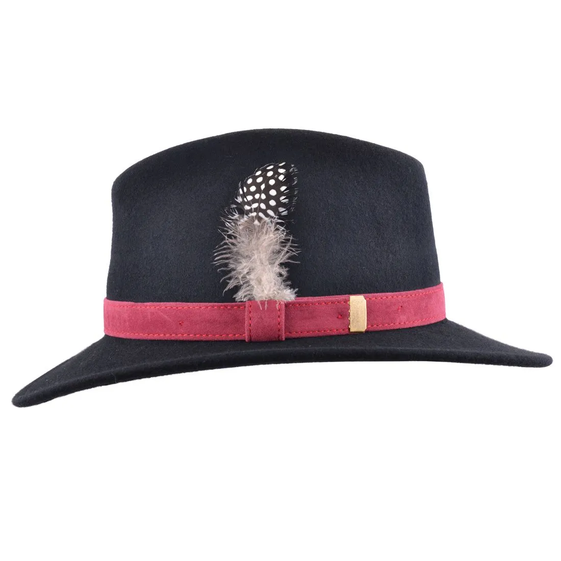 Crushable Wool Felt Fedora Hat with Feather Pin