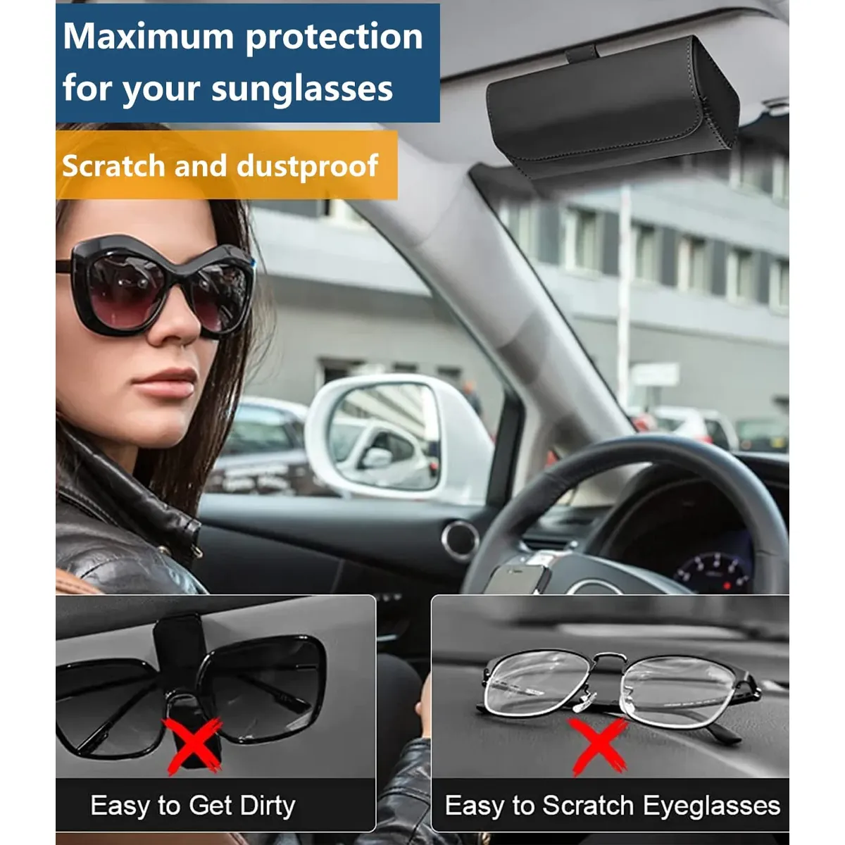 Custom Logo Sunglasses Holder for Car Sun Visor, Leather Glasses Storage Case, Vehicle Visor Accessories, Sunglass Holder Organizer Box