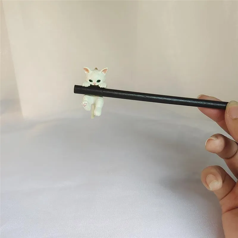 Cute Cat Pendant Flower Pearl Tassel Wooden Hair Fork Hair Pin