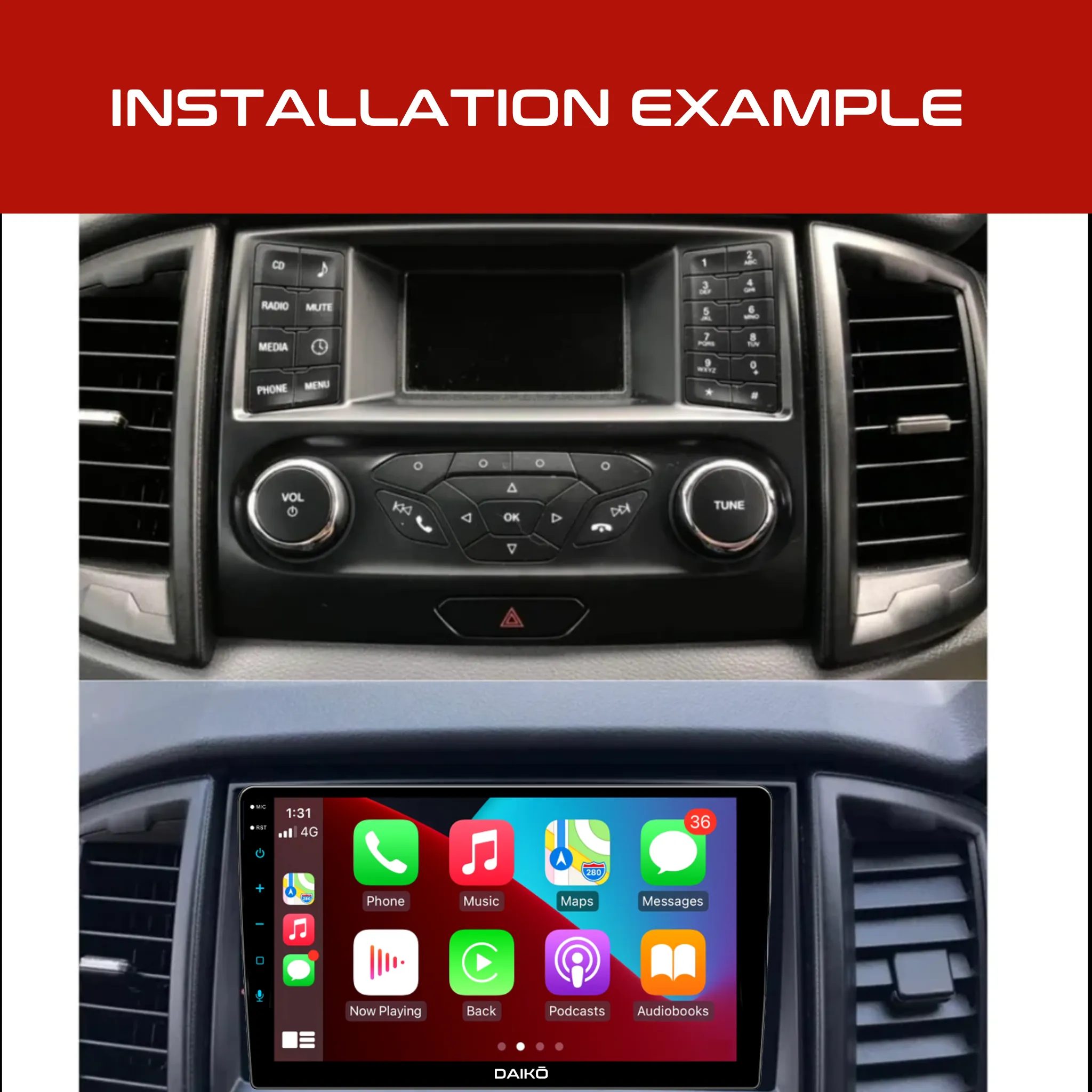 Daiko Multimedia Unit Wireless Carplay Android Auto For Ford Ranger 2015-2019