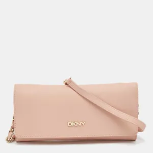 DKNY Pink Saffiano Leather Flap Wallet on Chain