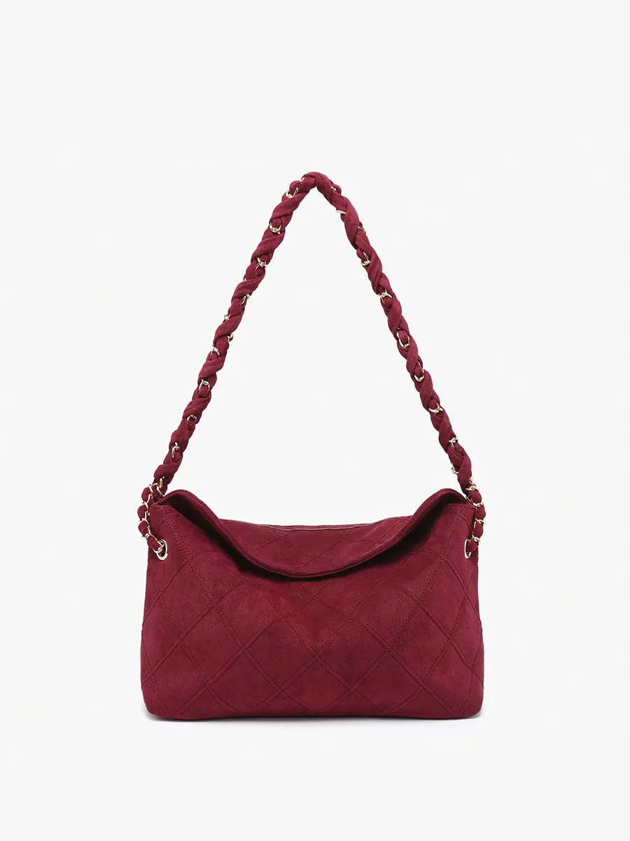Dominique Faux Suede Quilted Shoulder Bag w/ Braided Chain M2549