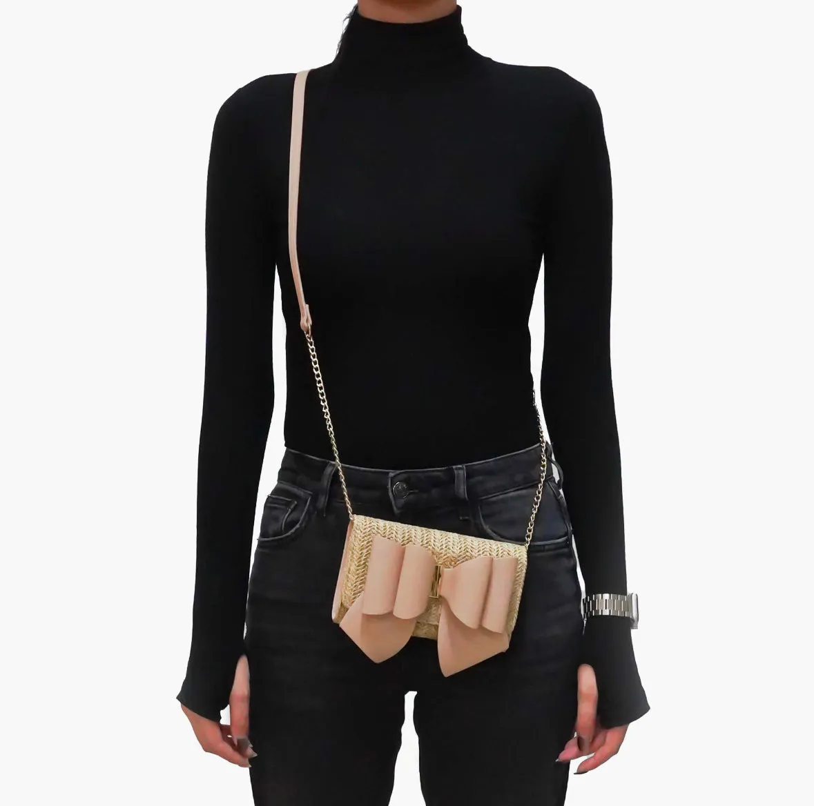 DREAMS BLUSH STRAW WALLET CROSSBODY WITH BOW