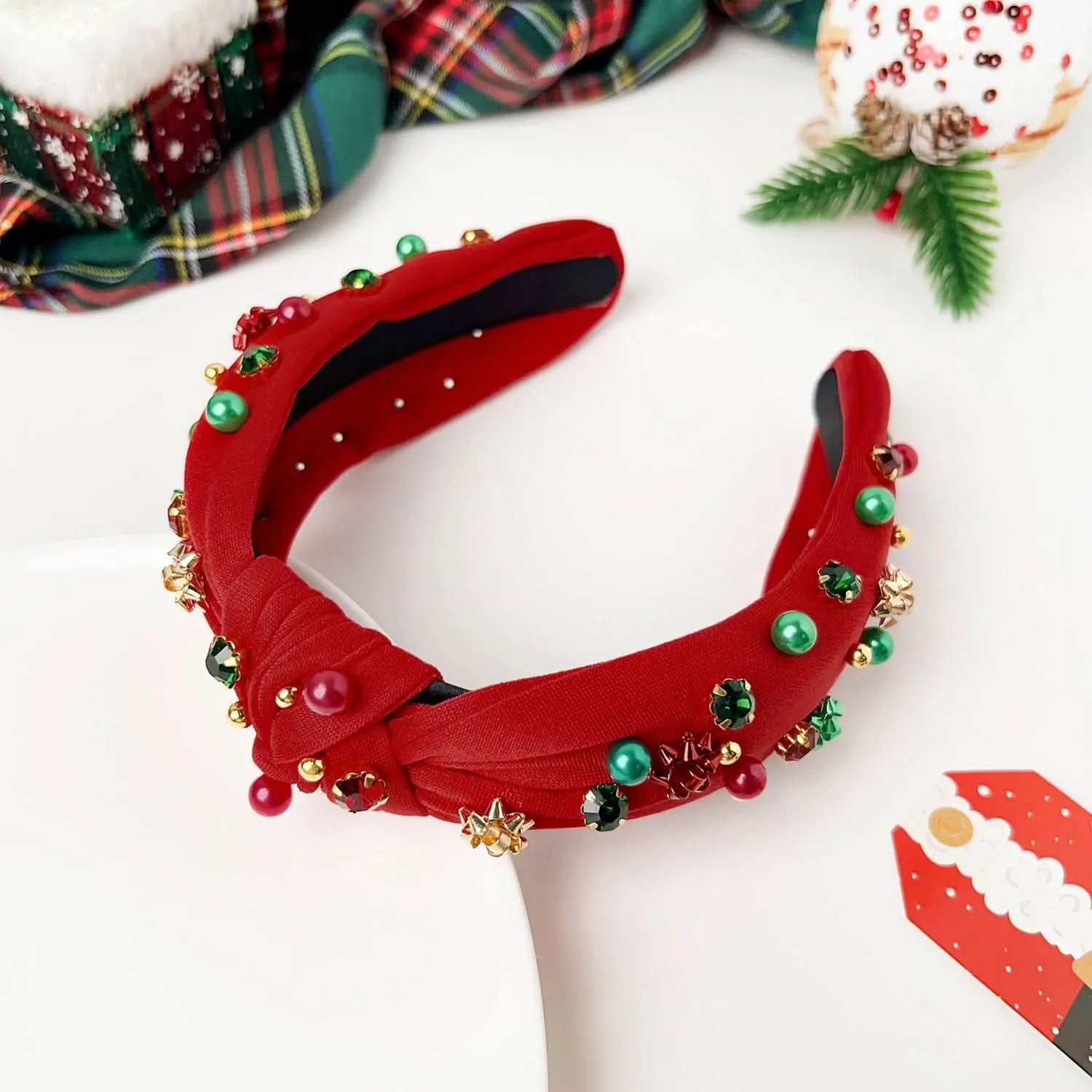 European Christmas Diamond Pearl Knotted Headband
