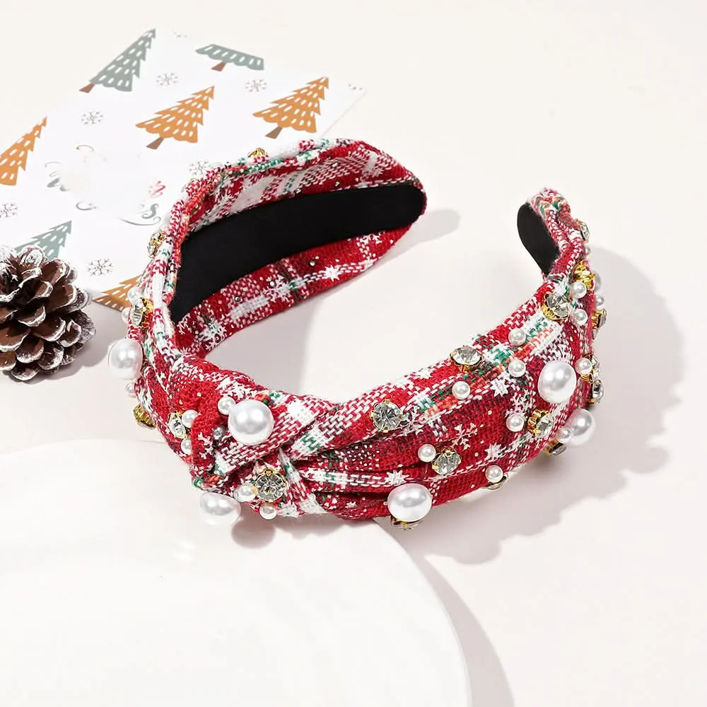 European Christmas Diamond Pearl Knotted Headband