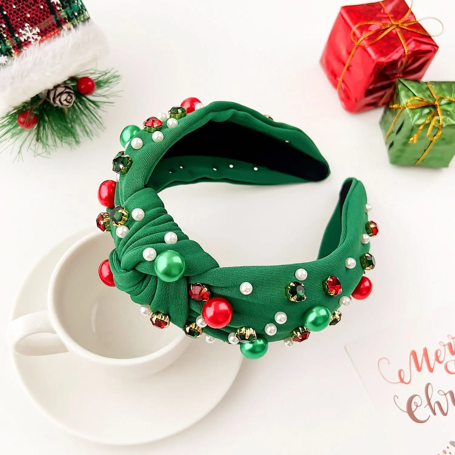European Christmas Diamond Pearl Knotted Headband